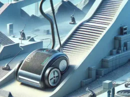 "Image of Dreame's new robot vacuum showcasing advanced climbing capabilities, designed for tackling stairs and uneven surfaces, highlighting its innovative technology and modern design."