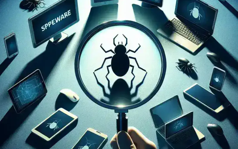 "Illustration of a computer screen displaying security software scanning for spyware, representing methods for detecting spyware on devices in a comprehensive guide."