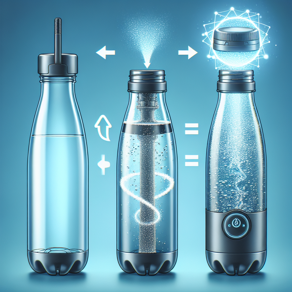 "Revolutionary SodaStream-like device attached to a Hydro Flask, creating sparkling water at home with a sleek design, demonstrating convenience and innovation in beverage preparation."