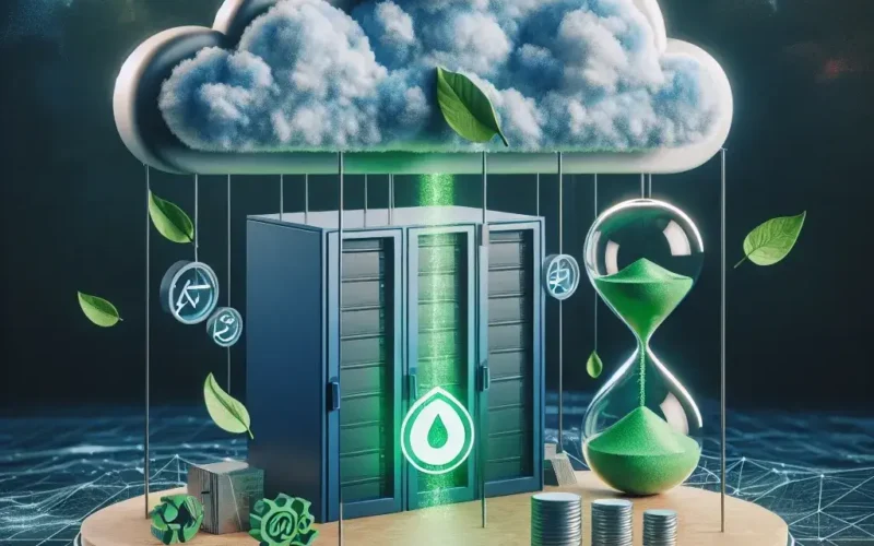 "Diagram illustrating carbon aware scheduling in cloud computing, showcasing energy savings and environmental benefits through optimized resource management."