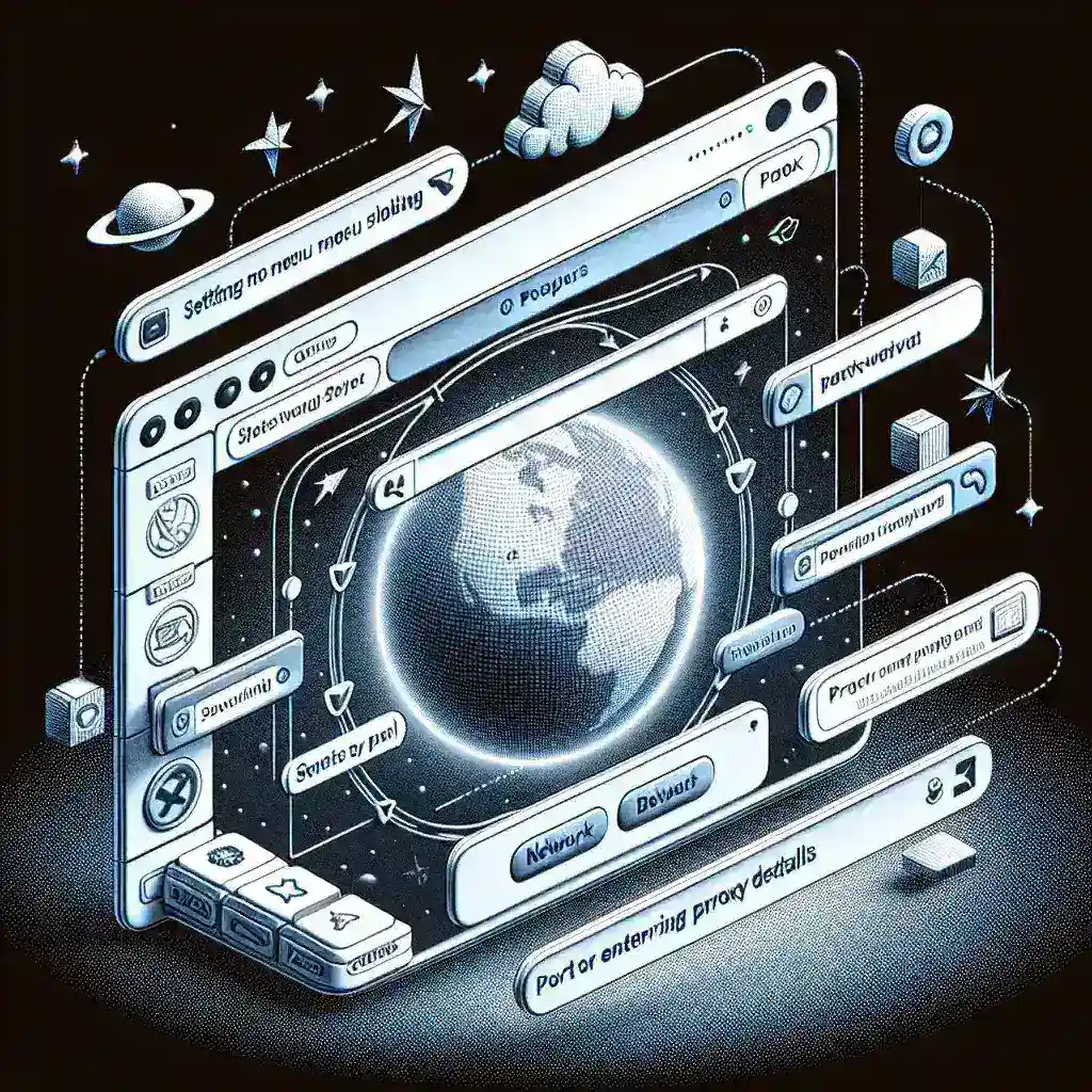Illustration of a digital interface displaying the Earth and various network-related elements.