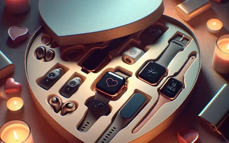 "Valentine's Day tech gifts for him, showcasing innovative gadgets and electronics like smartwatches, wireless headphones, and high-tech accessories, perfect for impressing your partner this romantic season."